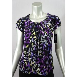 Style‎ & Co. Cabri Cat Pleated Top Purple Black PP